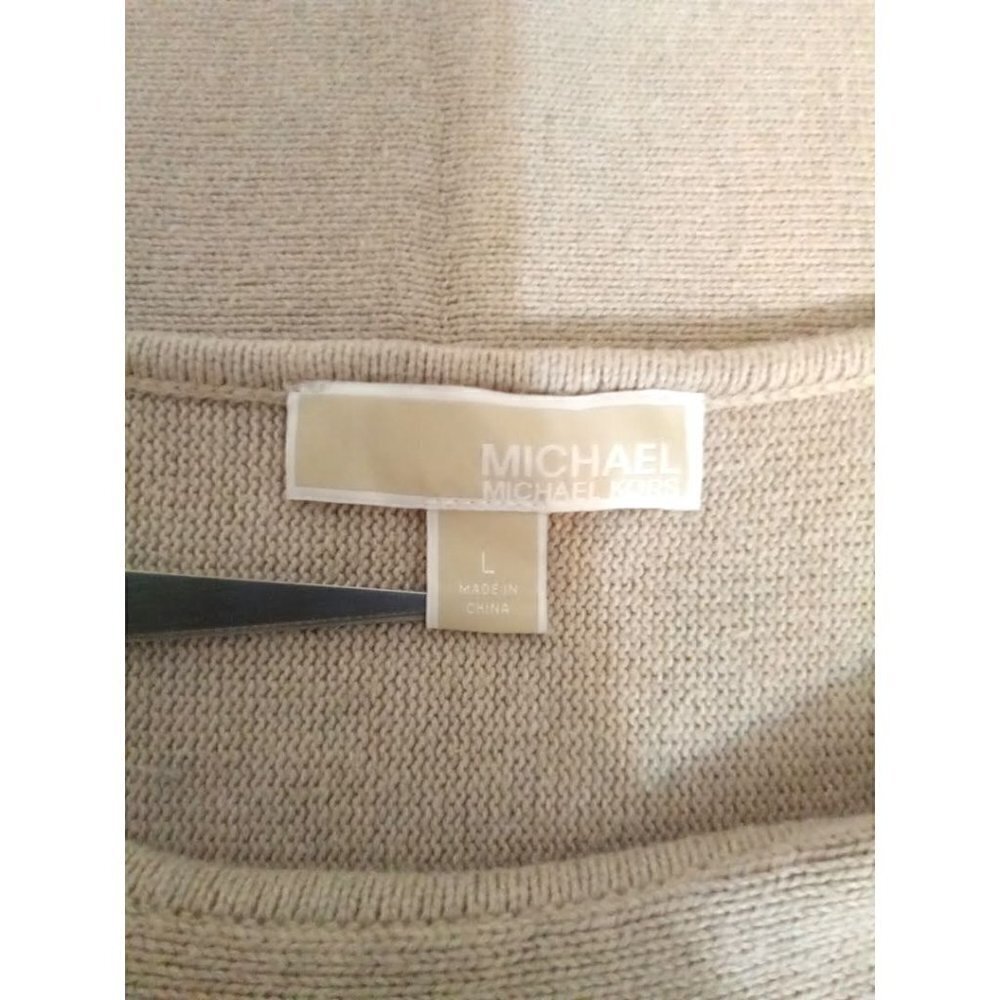 Michael Kors Tan Crew Neck Hi-Lo Double Side Zip Long Sleeve Sweater Sz L - Picture 7 of 9